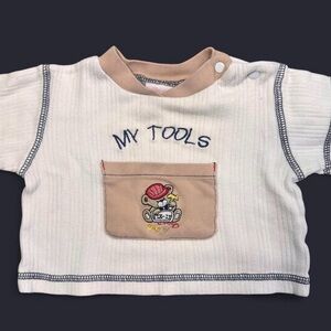 Vintage Sweet Treasures My Tools Pocketed Baby Shirt Dads Helper Boys 3/6 Month